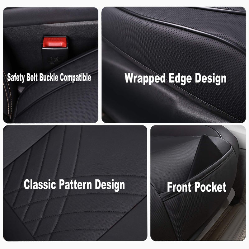 kingphenix Premium PU Car Seat Cover - Front Seat Protector Works with 95% of Vehicles - Padded, Anti-Slip, Full Wrapping Edge - (Dimensions: 21'' x 20.5'') - 1 Piece, Black - Image 2