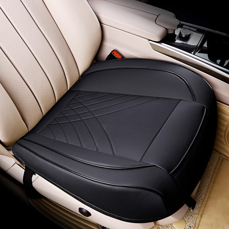 kingphenix Premium PU Car Seat Cover - Front Seat Protector Works with 95% of Vehicles - Padded, Anti-Slip, Full Wrapping Edge - (Dimensions: 21'' x 20.5'') - 1 Piece, Black - Image 1
