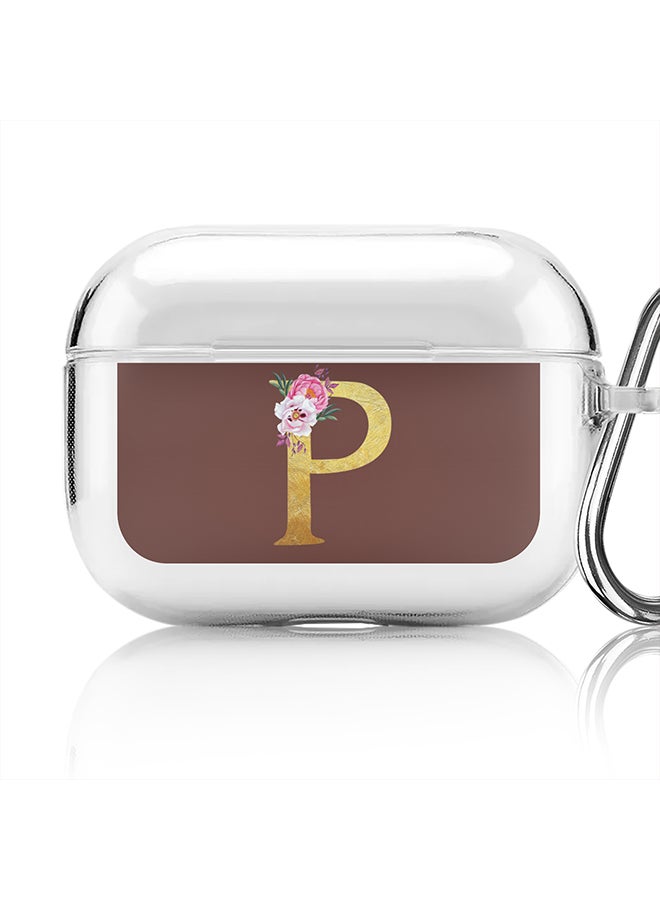 Stylizedd Classic Clear printed Case for Apple Airpods Pro Soft TPU Gel Thin Transparent Flexible Cover - Custom Monogram Initial Letter Floral Pattern Alphabet - P (Brown ) - Image 1