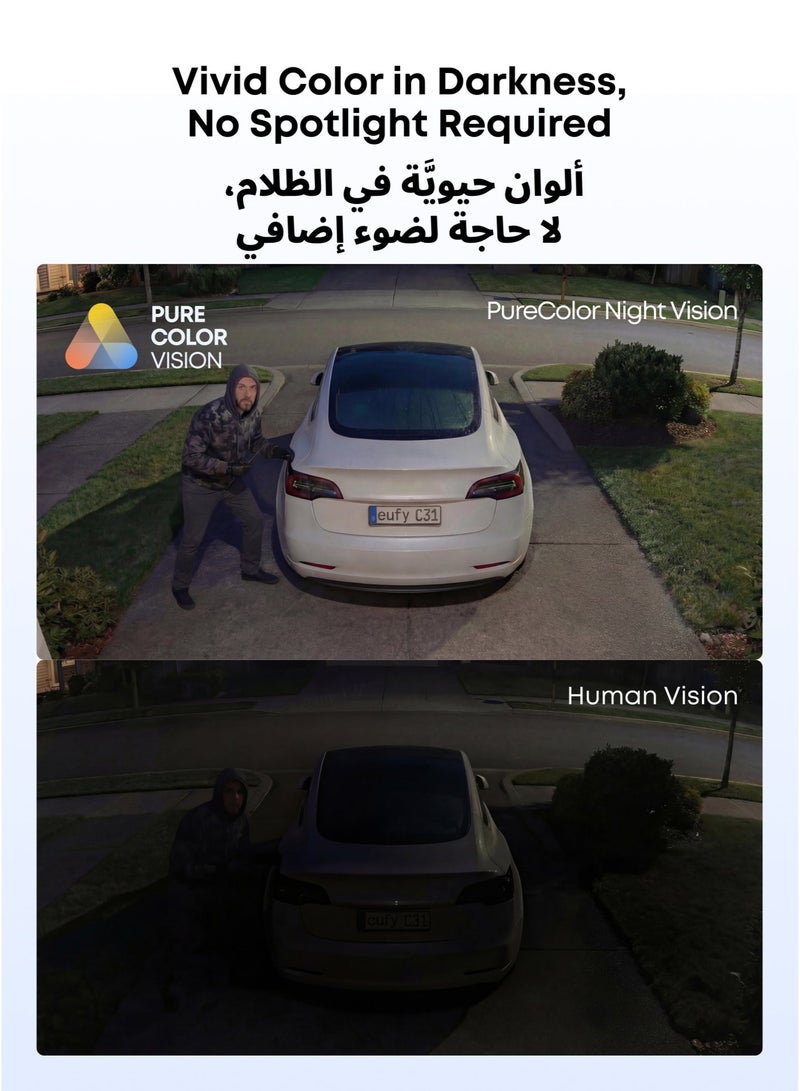 إيوفي eufy Wired Cam C31، تغطية 360° بتدوير وانحدار، داخل وخارج المبنى، هوائي مزدوج، رؤية ليلية ملونة، بدون اشتراك، اكتشاف ذكاء اصطناعي للأشخاص/المركبات/الحيوانات الأليفة/الصراخ، تسجيل 24 ساعة في اليوم و7 أيام في الأسبوع، أسود - Image 4