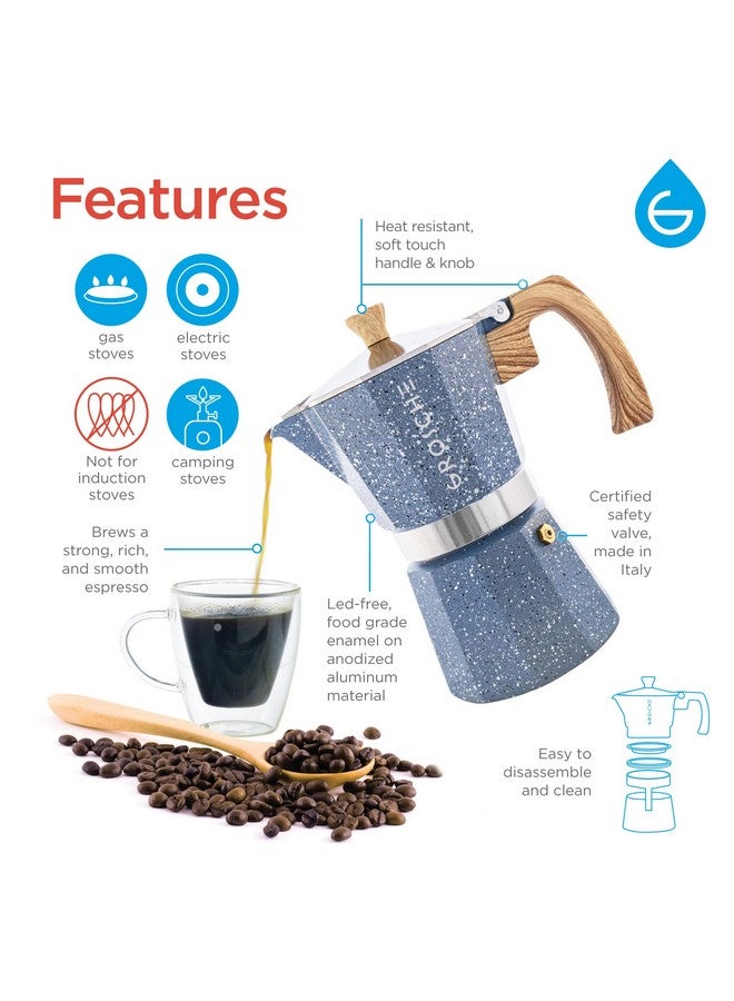 GROSCHE Milano Moka Pot - Stovetop Coffee Maker and Percolator for Espresso - 3 Cup, Indigo - Image 3
