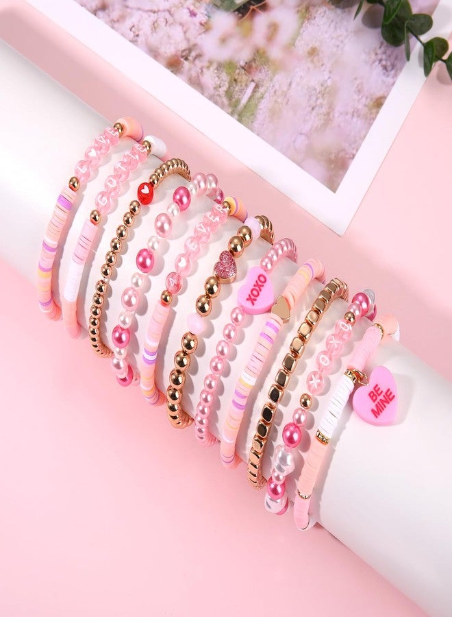ARATLENCH Valentines Day Beaded Stackable Bracelets for Women Cute Red & Pink Conversation Candy Heart Clay Pearl Gold Beads Bracelet Set Boho Y2K Valentine Stretch Bracelets Jewelry Trendy (Valentines bracelets set A, 11) - Image 4