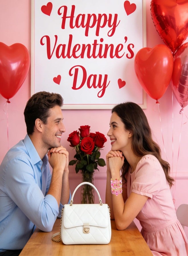 ARATLENCH Valentines Day Beaded Stackable Bracelets for Women Cute Red & Pink Conversation Candy Heart Clay Pearl Gold Beads Bracelet Set Boho Y2K Valentine Stretch Bracelets Jewelry Trendy (Valentines bracelets set A, 11) - Image 2
