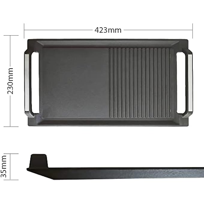 Bandai Induction Grill Plate Cast Iron Grill Plate Rectangular Grill 2 Handles With Flat And Ribbed Surface For Induction Electric Hob - Image 4