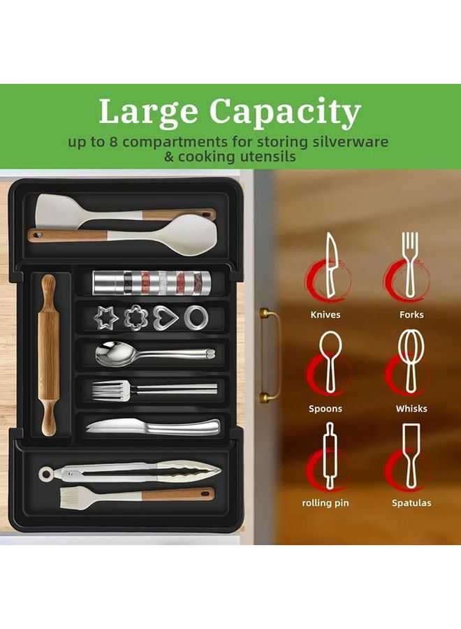 Grey Expandable Plastic Drawer Organizer Multi Compartment Utensil Holder Storage Box - Image 5