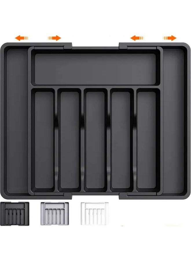 Grey Expandable Plastic Drawer Organizer Multi Compartment Utensil Holder Storage Box - Image 1