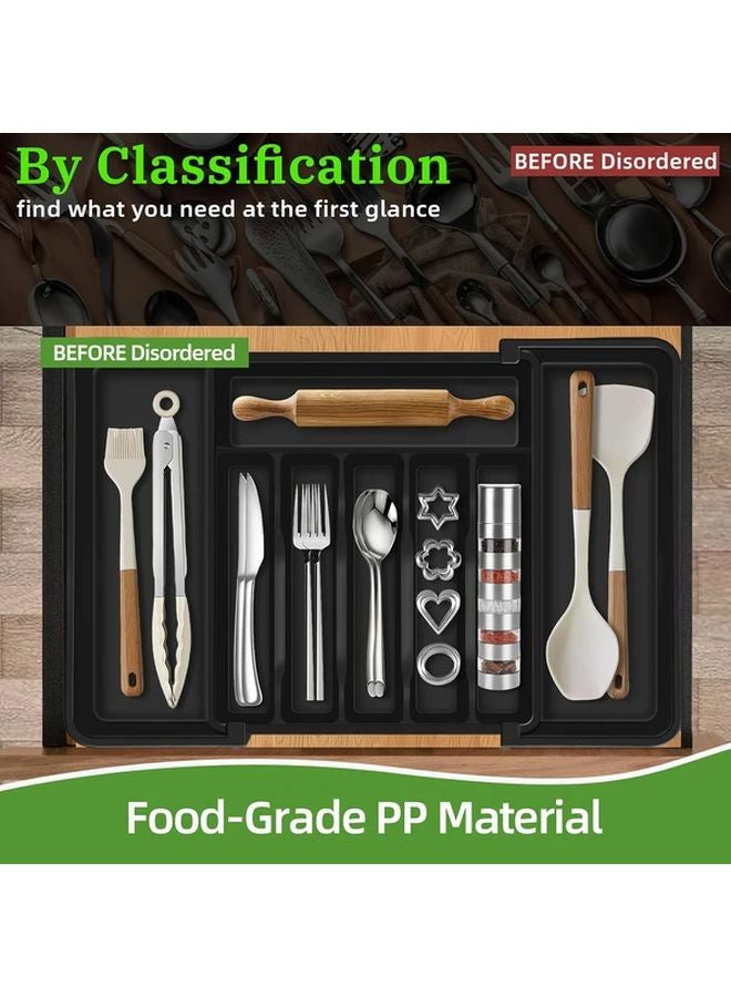Grey Expandable Plastic Drawer Organizer Multi Compartment Utensil Holder Storage Box - Image 3