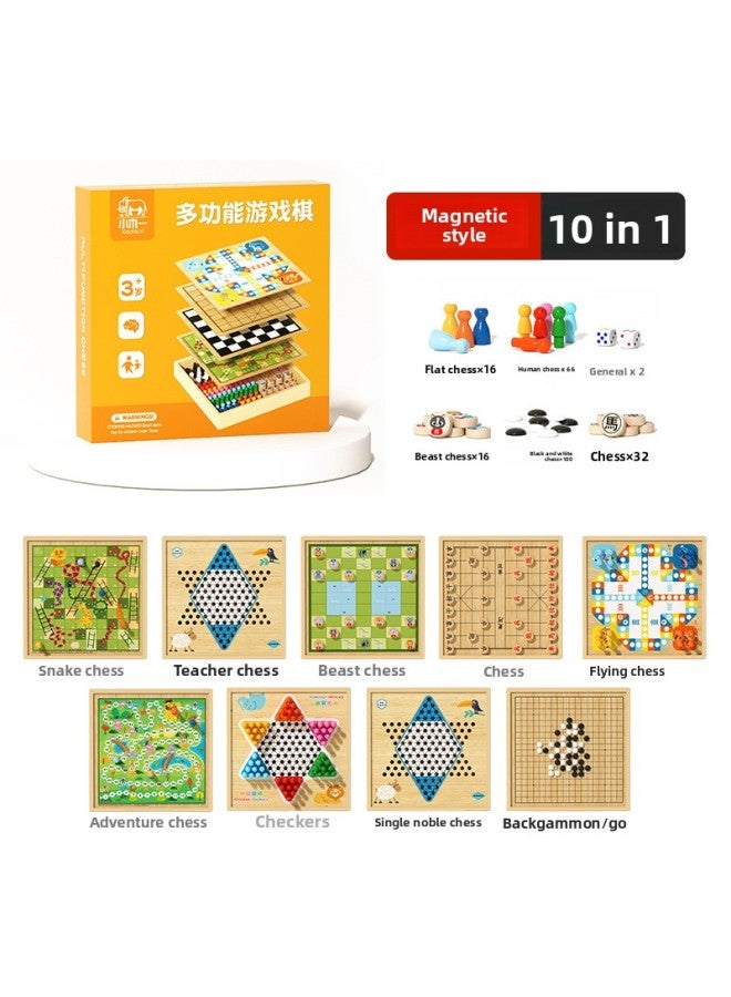 Multifunctional Game Chess Checkers Logic Flying Chess Gobang Colosseum Chess Children Student Educational Wooden Toys