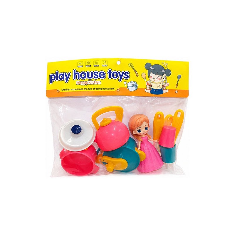 Little Helper | Play House Toys Kitchen Set for Young Players, Includes Pots, Pans, Kettle, Doll and Utensils, Pink and Teal - Image 2