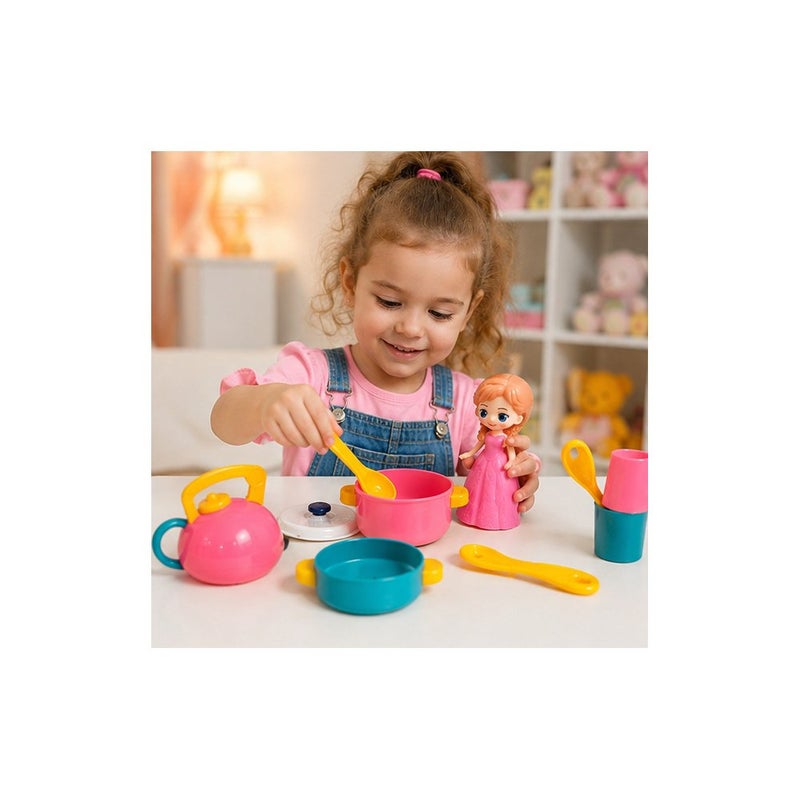 Little Helper | Play House Toys Kitchen Set for Young Players, Includes Pots, Pans, Kettle, Doll and Utensils, Pink and Teal - Image 3