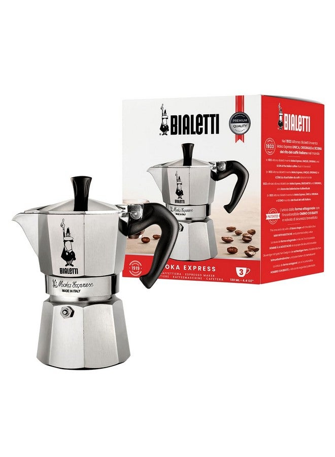 BIALeTTI موكا إكسبريس: صانعة الإسبريسو الأيقونية على الموقد، تصنع قهوة إيطالية حقيقية، وعاء موكا 3 أكواب (4.4 أونصة - 130 مل)، ألمنيوم، فضي - Image 1