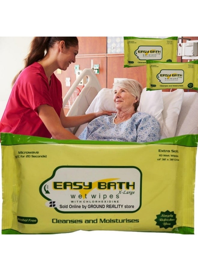 Generic - Easy Bath Doctors Choice Body Wet Wipes Xl Size 32X32Cms Extra Thick Super Soft Wet Wipes For Adults, Patients And Baby. (10 Wipes/Pack) Microwaveable + Free Fridge Magnet/Order - Image 1