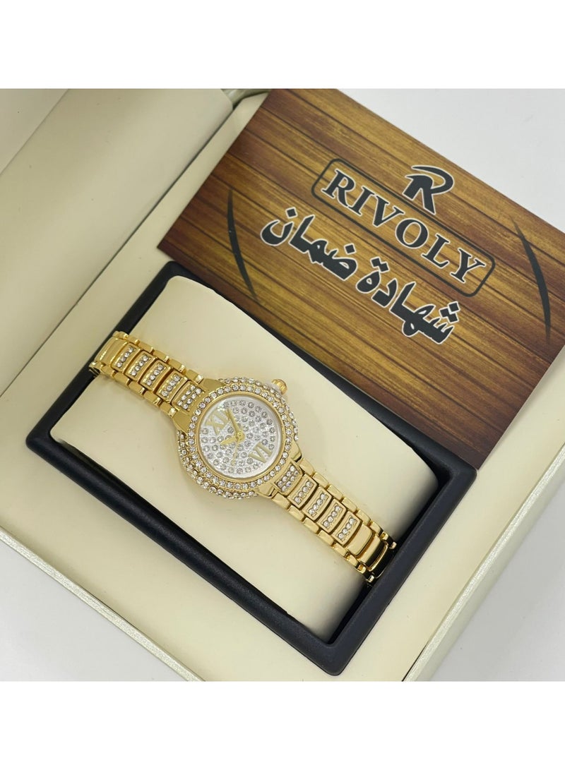ريفولي ساعة يد نسائية من الفولاذ المقاوم للصدأ مرصعة بالكريستال