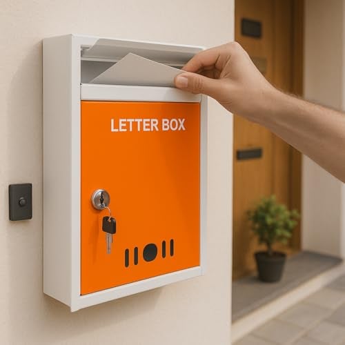 HOMIFLY Wall Mount A4 Size Letter Box/Mail Box/Suggestion Box/Complaint Box for Office/Post Box for Home gate with Clear Window View & Secure Key Lock - (Orange) - Image 1