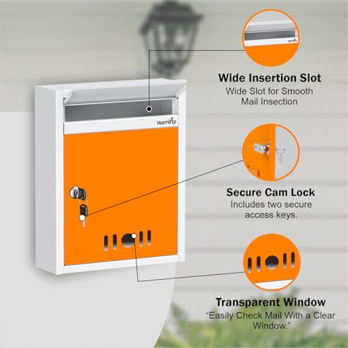 HOMIFLY Wall Mount A4 Size Letter Box/Mail Box/Suggestion Box/Complaint Box for Office/Post Box for Home gate with Clear Window View & Secure Key Lock - (Orange) - Image 4