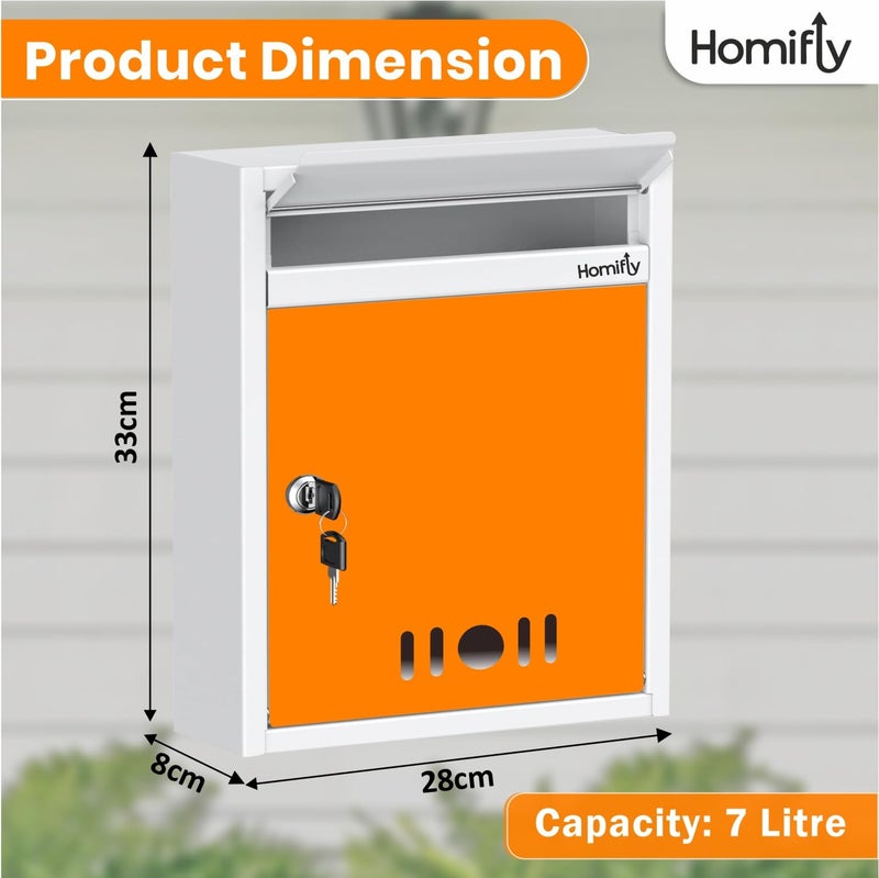 HOMIFLY Wall Mount A4 Size Letter Box/Mail Box/Suggestion Box/Complaint Box for Office/Post Box for Home gate with Clear Window View & Secure Key Lock - (Orange) - Image 3
