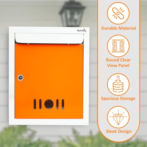HOMIFLY Wall Mount A4 Size Letter Box/Mail Box/Suggestion Box/Complaint Box for Office/Post Box for Home gate with Clear Window View & Secure Key Lock - (Orange) - Image 5