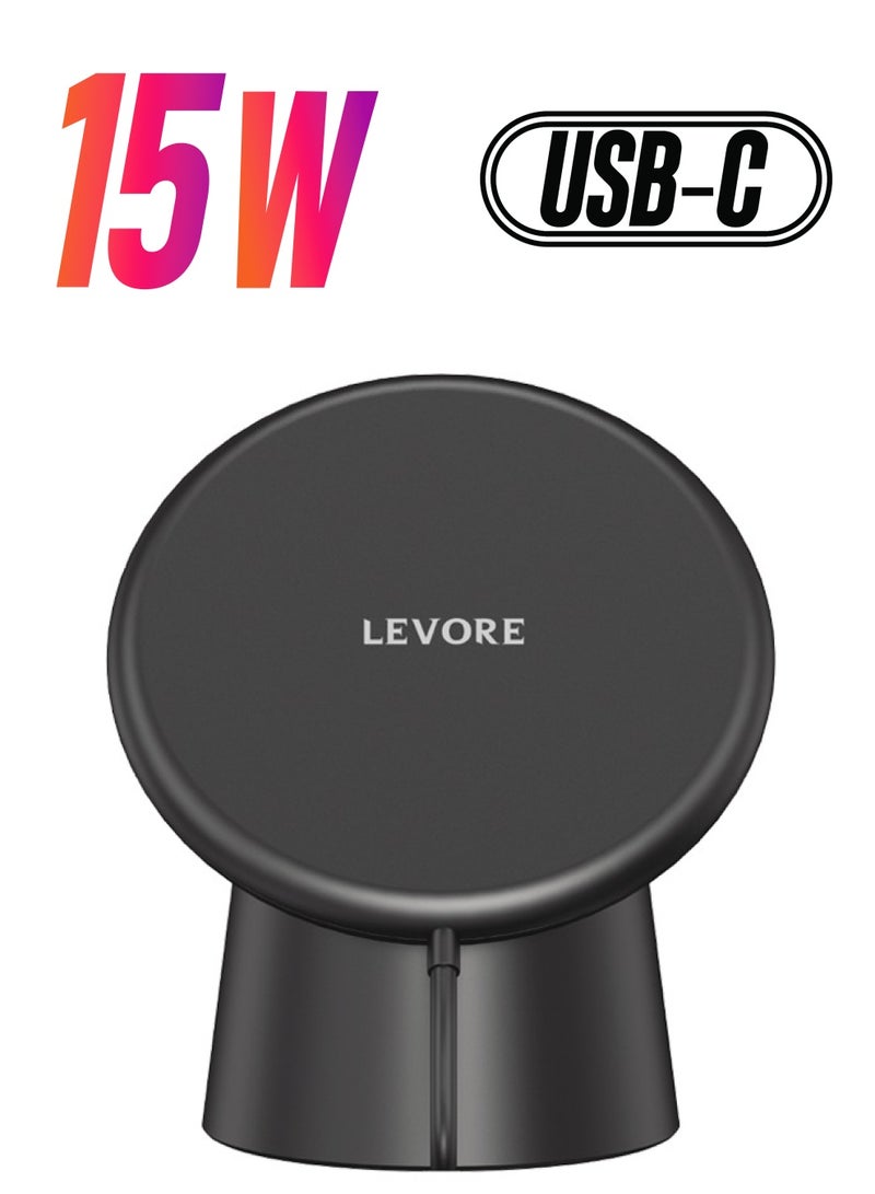 LEVORE حامل مكتبي للشحن اللاسلكي المغناطيسي بقوة 15 وات LGW412 أسود - Image 1