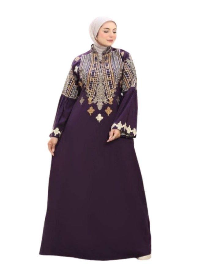 Women's embroidered abaya, imported Marasi Al-Ahram fabric - an elegant design for going out and receiving guests, comfortable cut - high-quality luxury material - Size 1 (60-85 kg) and Size 2 (85-120 kg) - Image 1
