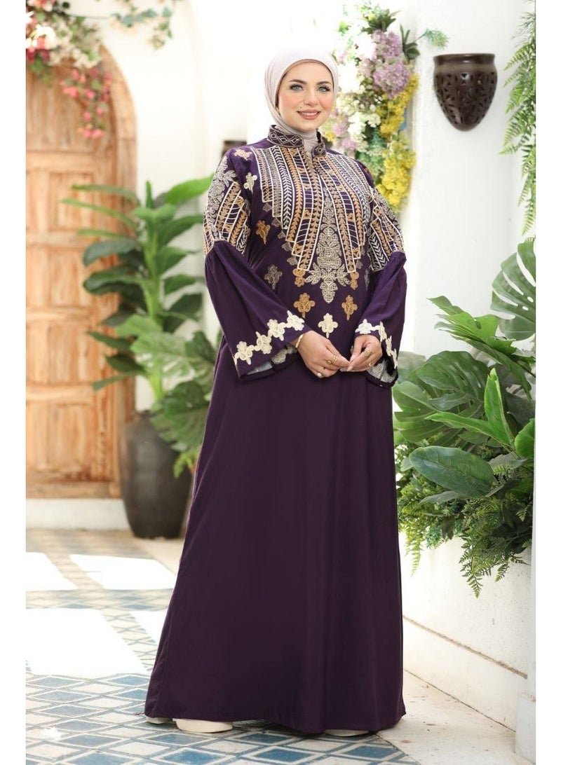 Women's embroidered abaya, imported Marasi Al-Ahram fabric - an elegant design for going out and receiving guests, comfortable cut - high-quality luxury material - Size 1 (60-85 kg) and Size 2 (85-120 kg) - Image 2