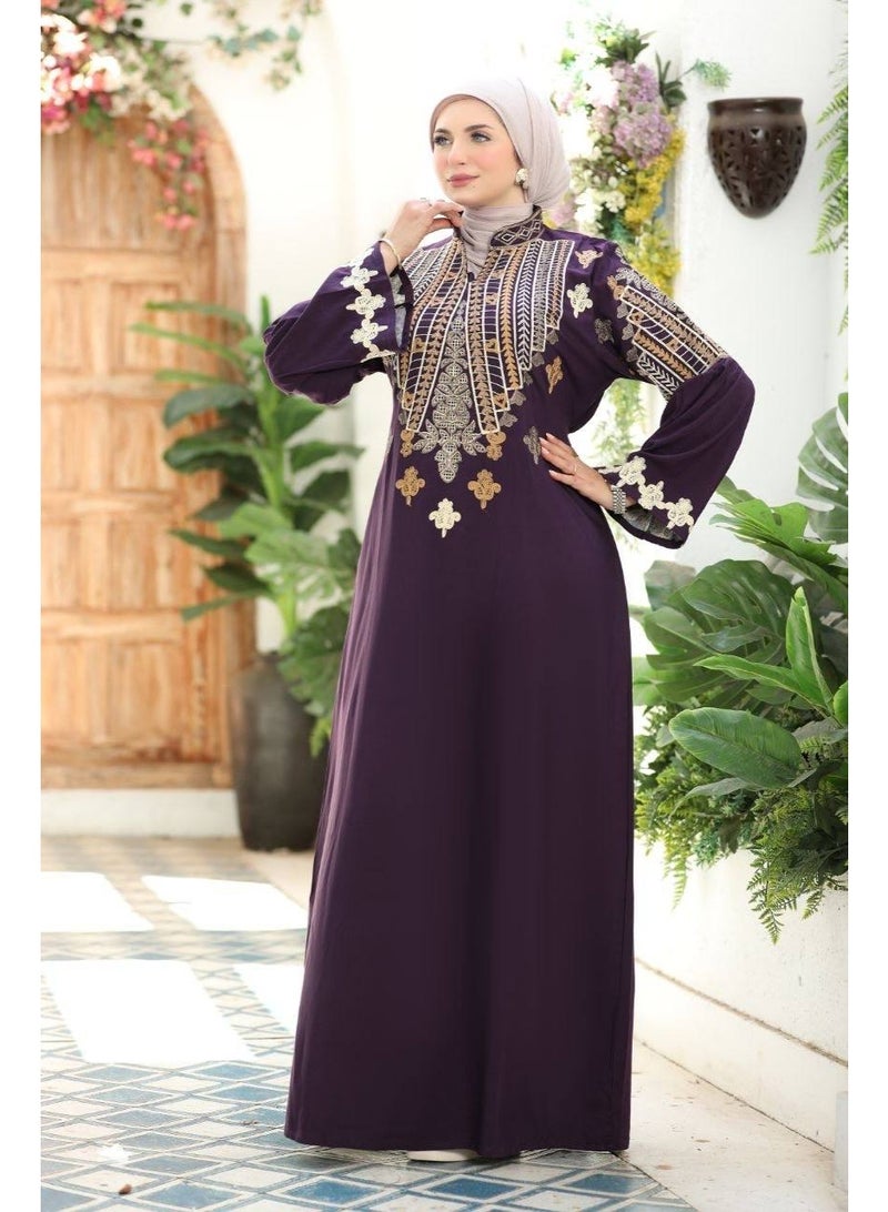 Women's embroidered abaya, imported Marasi Al-Ahram fabric - an elegant design for going out and receiving guests, comfortable cut - high-quality luxury material - Size 1 (60-85 kg) and Size 2 (85-120 kg) - Image 3