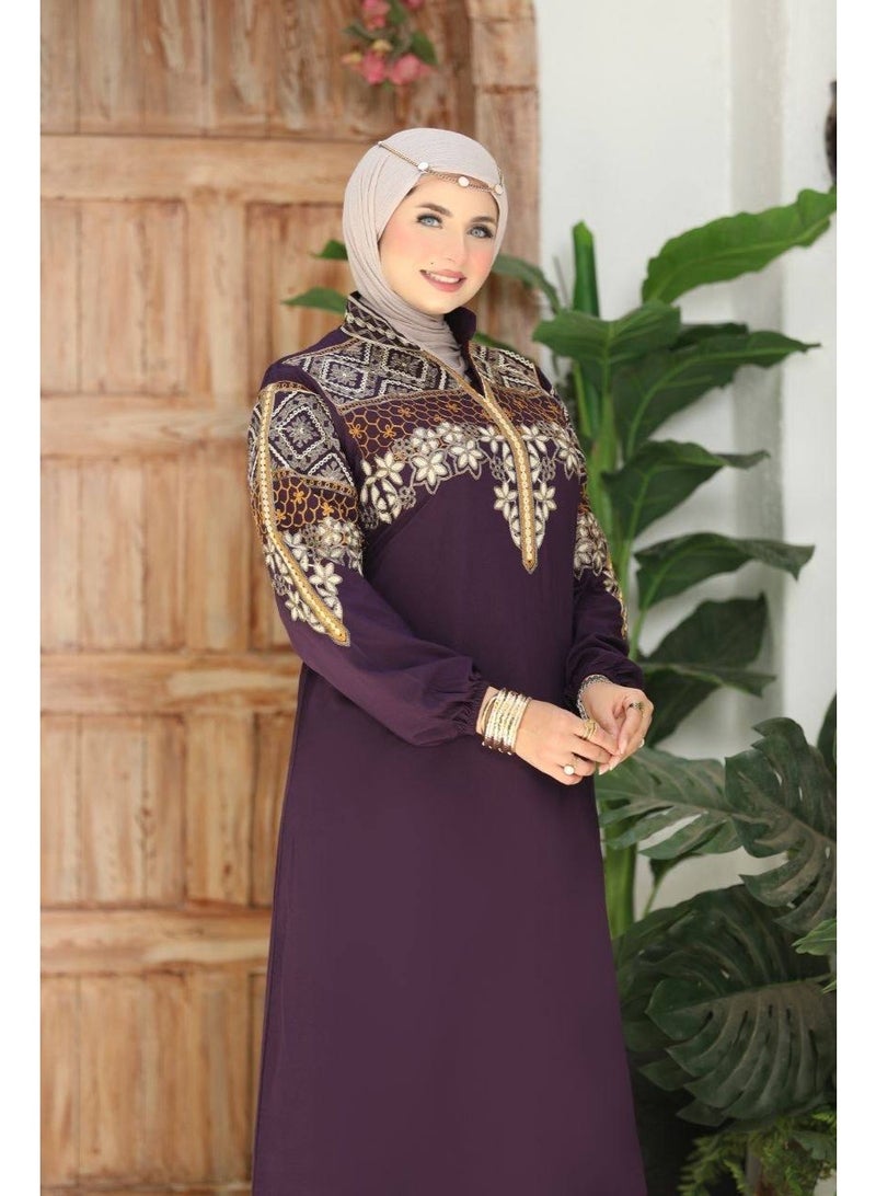 Women's embroidered abaya, imported Marasi Al-Ahram fabric - an elegant design for going out and receiving guests, comfortable cut - high-quality luxury material - Size 1 (60-85 kg) and Size 2 (85-120 kg) - Image 4