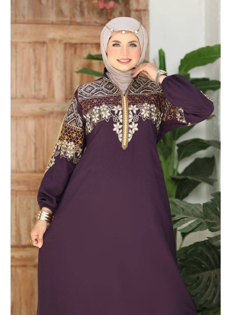 Women's embroidered abaya, imported Marasi Al-Ahram fabric - an elegant design for going out and receiving guests, comfortable cut - high-quality luxury material - Size 1 (60-85 kg) and Size 2 (85-120 kg) - Image 5