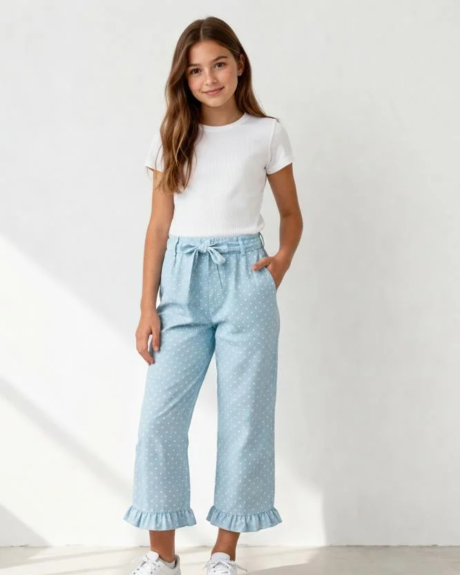 Redtag Girls Blue Polka Frill Hem Track Pants