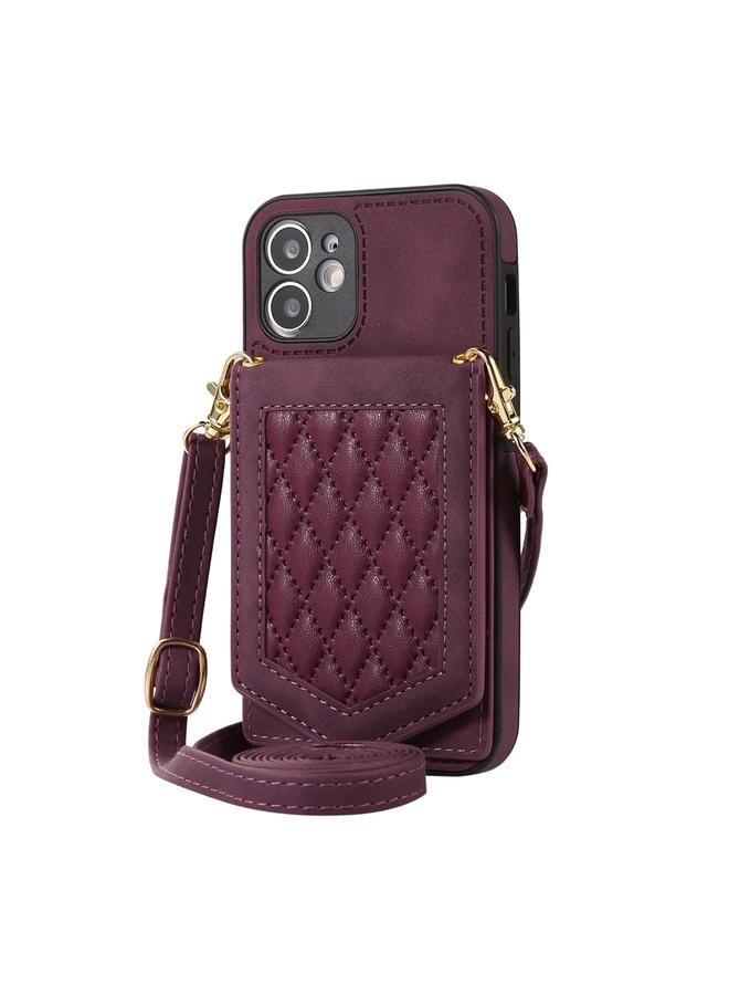 S-TOP Case For iPhone 12 mini Rhombic Texture RFID Phone Case with Lanyard & Mirror - Image 2