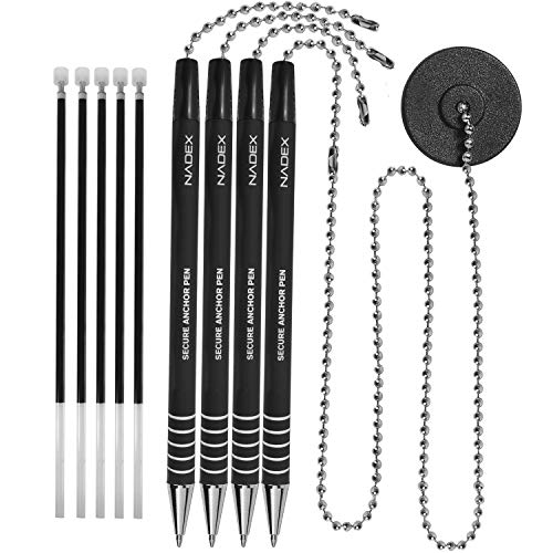 Nadex Ball and Chain Security Pen Set | 4 Pens, 1 Adhesive Mount, and 5 Refills (Black) - Image 2
