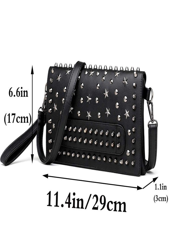 FiveloveTwo Women Small Punk Rivet Handbag Purse Clutch PU Satchel Shoulder Tote Top-handle Bag Black - Image 2