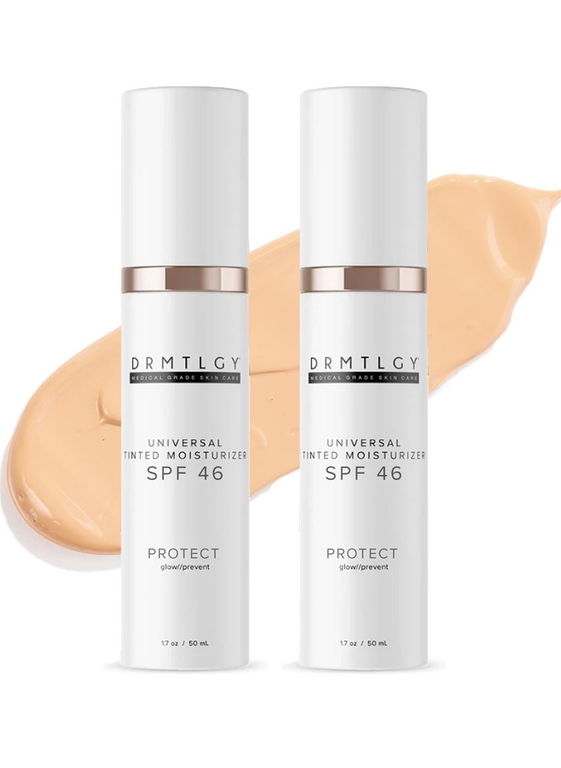 DRMTLGY DRMTLGY Anti-Aging Tinted Moisturizer with SPF 46. Universal Tint. All-In-One Light Coverage Sheer Tinted Face Sunscreen with Broad Spectrum Protection Against UVA and UVB Rays. 1.7 oz, 2 pack 