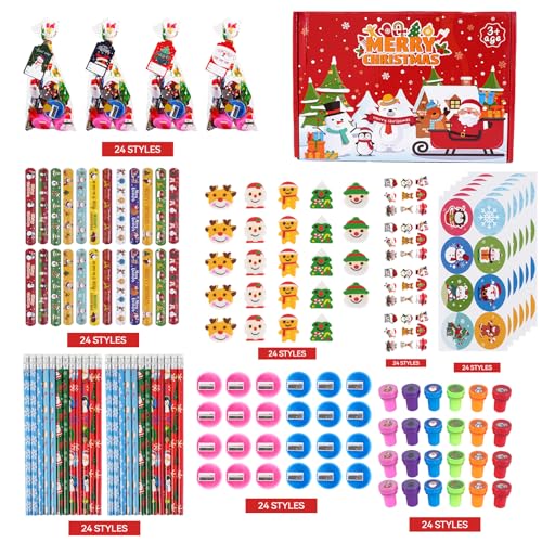 Kpbel 219 Pcs Christmas Party Favors for kids Student24Pack Stationery Set for Stocking Stuffers Classroom Gift Exchange Carnival Events Christmas Stationery - Image 5