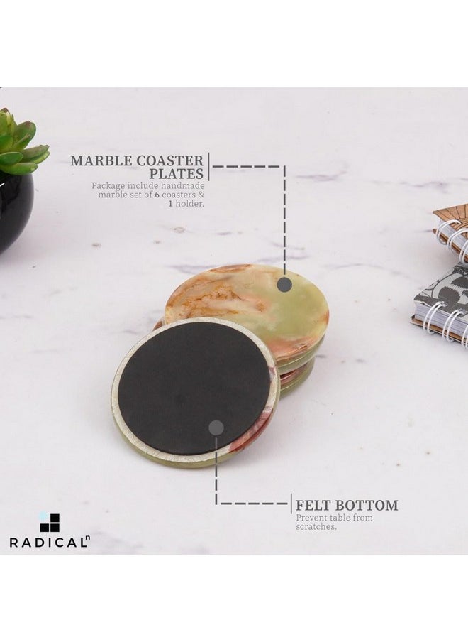 RADICALn Radicaln Marble Coaster Set Round 3.5" Inches Green Onyx Handmade Coaster Set for Coffee Table - Cup Holder, Dining Table Centerpiece Décor, Coaster for Drink - Car Coaster for Cup Holders  - Image 3