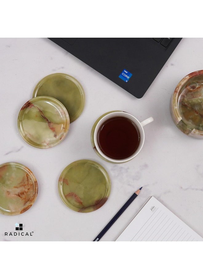 RADICALn Radicaln Marble Coaster Set Round 3.5" Inches Green Onyx Handmade Coaster Set for Coffee Table - Cup Holder, Dining Table Centerpiece Décor, Coaster for Drink - Car Coaster for Cup Holders  - Image 2