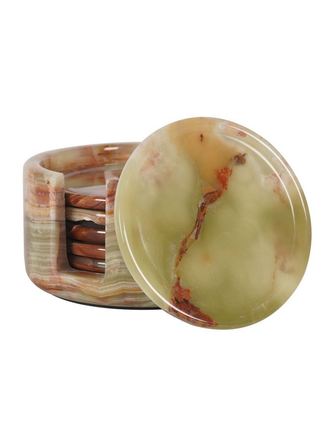 RADICALn Radicaln Marble Coaster Set Round 3.5" Inches Green Onyx Handmade Coaster Set for Coffee Table - Cup Holder, Dining Table Centerpiece Décor, Coaster for Drink - Car Coaster for Cup Holders  - Image 1