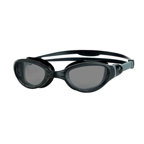 Zoggs Adult Unisex Phantom 20 AntiFog UV Protection Wide Vision Curved Lens QuickAdjust NoLeak Swimming Goggles 461031 BlackGrey Tint Smoke Lens - Image 1