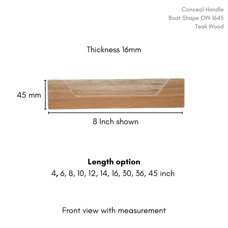 Wooden Concealed Handle for 16 mm Wardrobes and Drawers 16 MM Door Thickness Boat Shape 6inch - Image 3