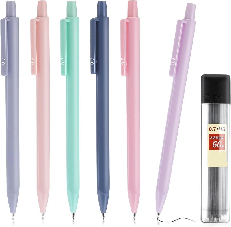 ChicAbode 6 Pcs Pastel Mechanical Pencil with 60 Pcs HB Lead Refills, Cute Mechanical Pencils 0.7 mm Aesthetic Artist Pencil, Comfortable Grip, for Drawing and Writing for School or Office Supplies - Image 1
