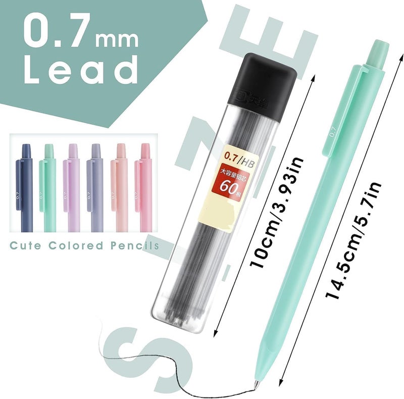 ChicAbode 6 Pcs Pastel Mechanical Pencil with 60 Pcs HB Lead Refills, Cute Mechanical Pencils 0.7 mm Aesthetic Artist Pencil, Comfortable Grip, for Drawing and Writing for School or Office Supplies - Image 2