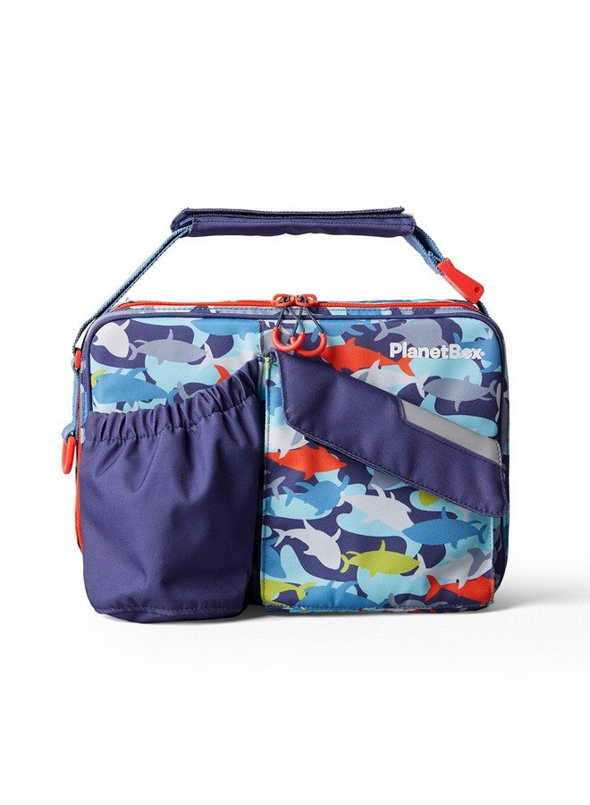 PlanetBox Insulated Lunch Bag Easy to clean and Durable Carry Bag with Pockets for Snacks and Drinks, and adjustable straps Camo Sharks - Image 1