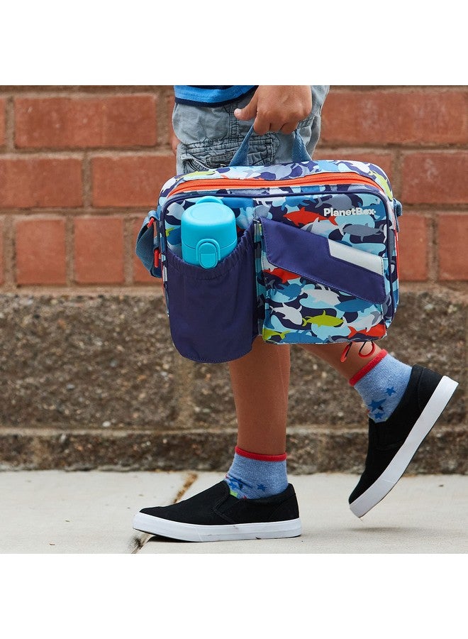 PlanetBox Insulated Lunch Bag Easy to clean and Durable Carry Bag with Pockets for Snacks and Drinks, and adjustable straps Camo Sharks - Image 4