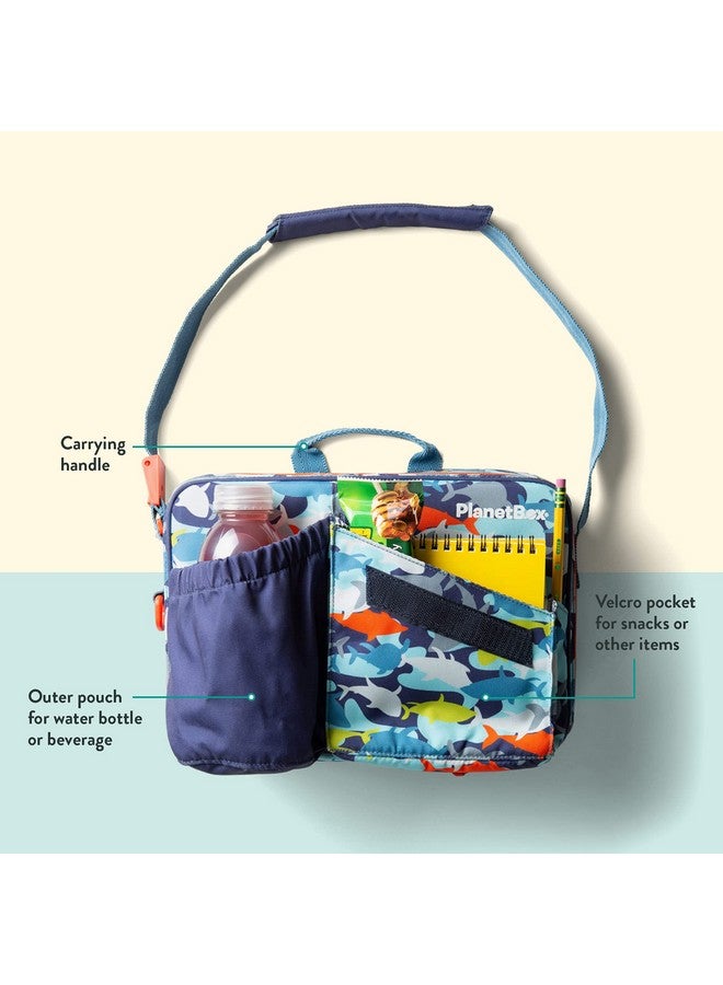 PlanetBox Insulated Lunch Bag Easy to clean and Durable Carry Bag with Pockets for Snacks and Drinks, and adjustable straps Camo Sharks - Image 3