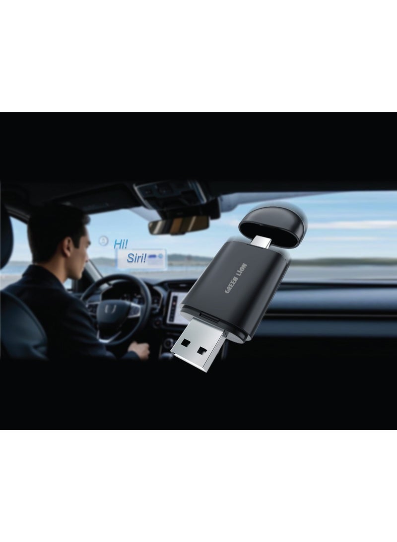 GREEN LION 2-in-1 Wireless Adapter CarPlay & Android Auto / Dual-Interface Design USB A, USB C / Voice Assistant / Audio Streaming / Bluetooth: V5.2 / Seamless Connection - Black - Image 3