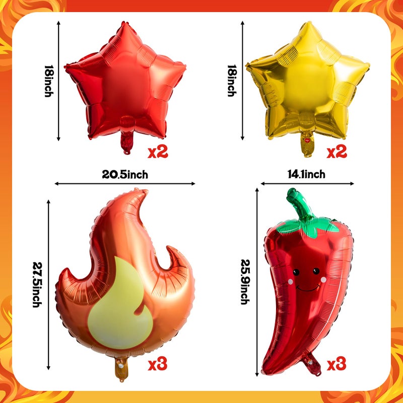 Xqumoi Chili Fire Foil Balloons Cook Off Contest Party Decoration, 8Pcs Chili Pepper Flame Aluminum Balloon Contest Tasting Competition Cinco De Mayo Mexican Fiesta Birthday Party Festival Supplies - Image 2