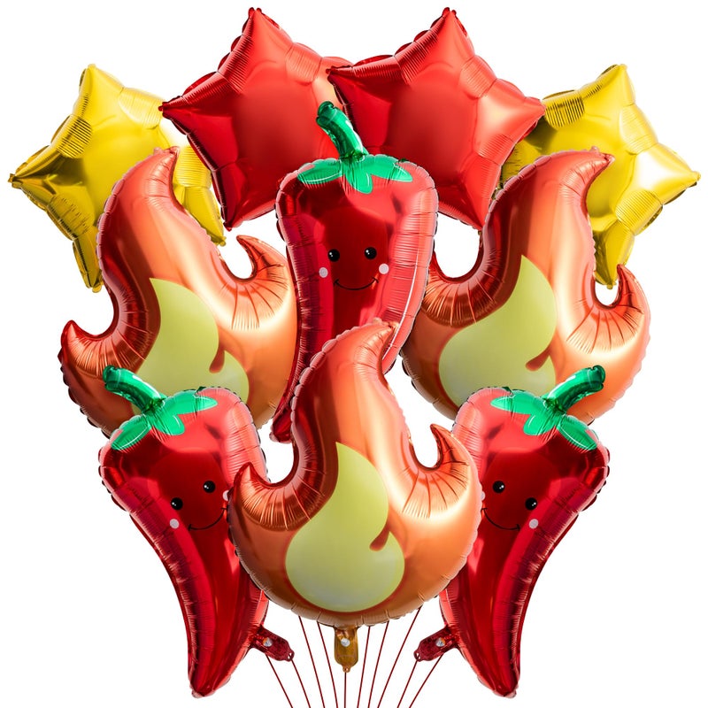 Xqumoi Chili Fire Foil Balloons Cook Off Contest Party Decoration, 8Pcs Chili Pepper Flame Aluminum Balloon Contest Tasting Competition Cinco De Mayo Mexican Fiesta Birthday Party Festival Supplies - Image 1
