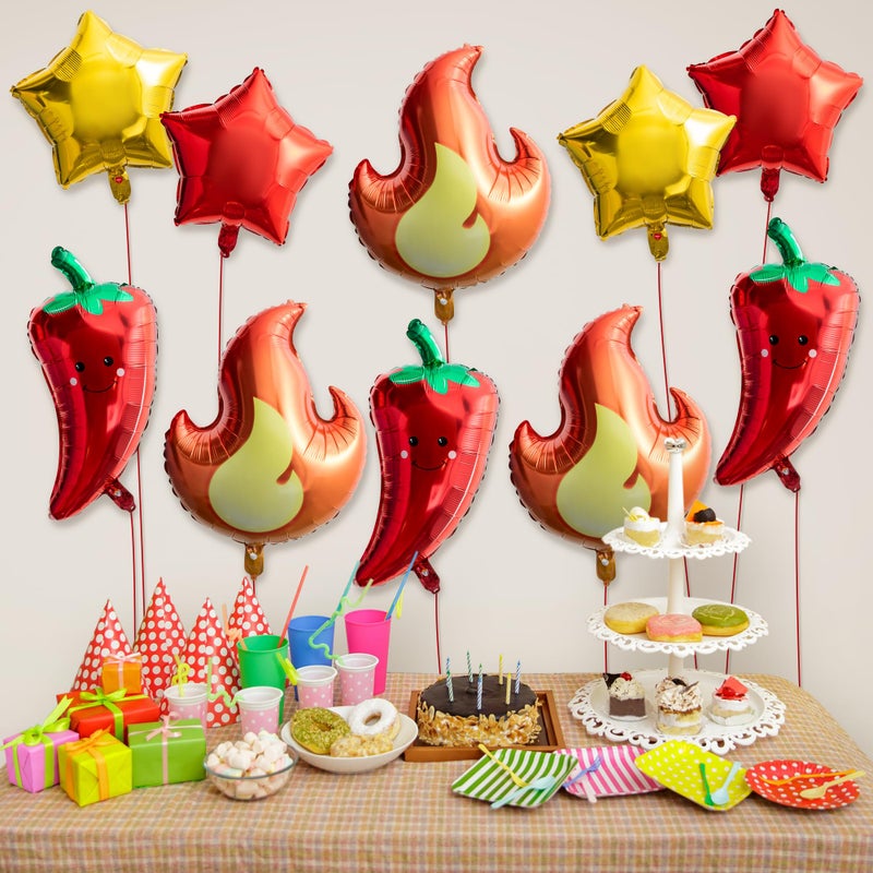 Xqumoi Chili Fire Foil Balloons Cook Off Contest Party Decoration, 8Pcs Chili Pepper Flame Aluminum Balloon Contest Tasting Competition Cinco De Mayo Mexican Fiesta Birthday Party Festival Supplies - Image 4