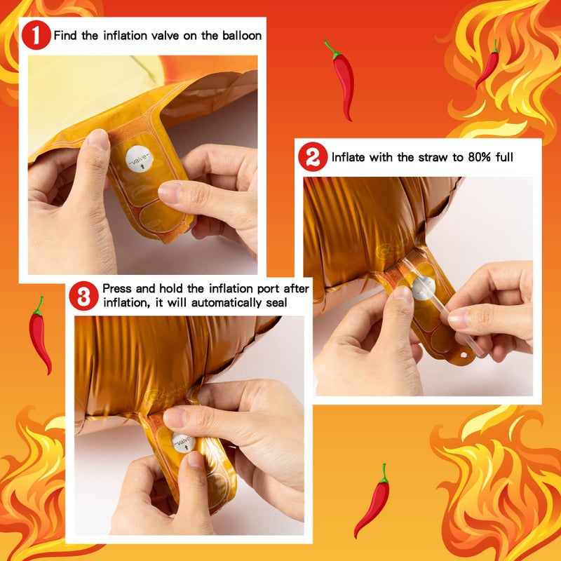 Xqumoi Chili Fire Foil Balloons Cook Off Contest Party Decoration, 8Pcs Chili Pepper Flame Aluminum Balloon Contest Tasting Competition Cinco De Mayo Mexican Fiesta Birthday Party Festival Supplies - Image 3