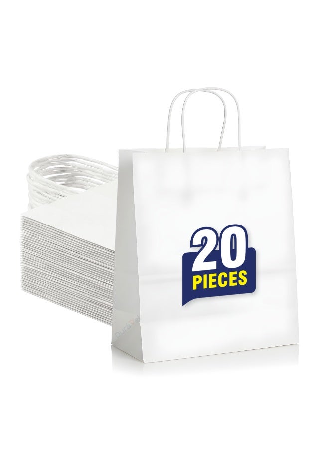 Duravel 20Pcs Packing Kraft Paper Bag White Twisted Handle 28X28X16 cm Paper Party Bags Hen Party Bride Birthday Gift Bag Wedding Celebrations Bags For Party - Image 1