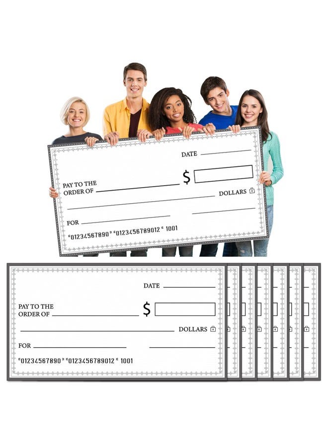 Eersida 6 Pcs Giant Checks 30'' x 16'' Large Blank Fake Big Checks for Presentations Dry Erase Reusable Funny Oversized for School Graduation Donation Awards Fundraisers Charity Business - Image 1